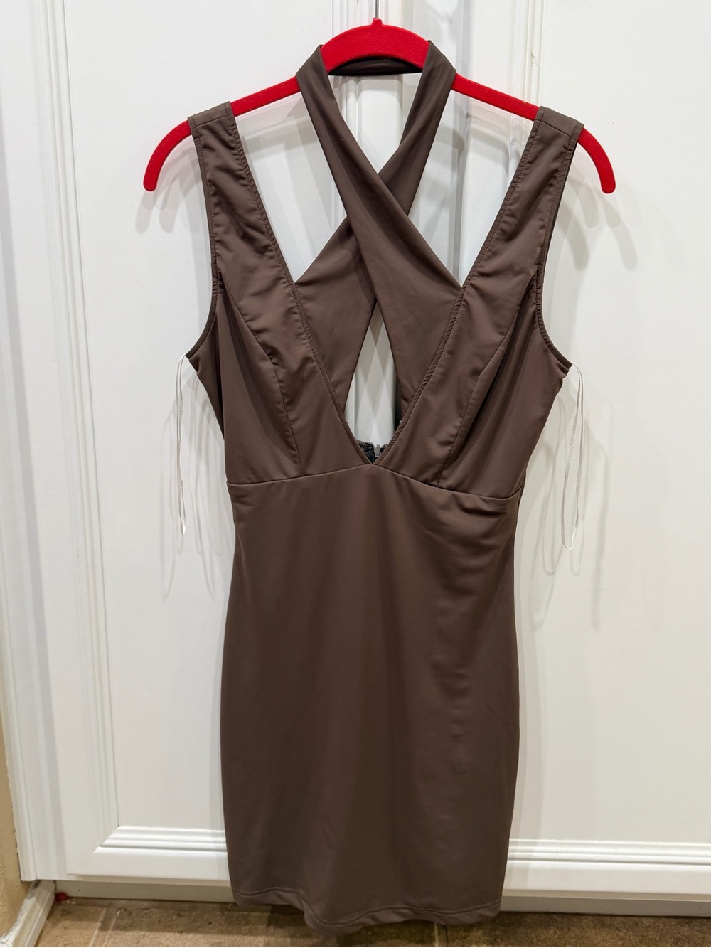 One-Shoulder Crisscross Brown Bodycon Dress